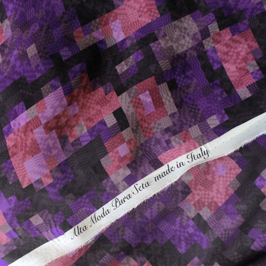 Italian 'cubist garden' 100% silk charmeuse - berry