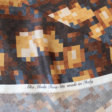 Italian 'cubist earth' silk charmeuse - chestnut