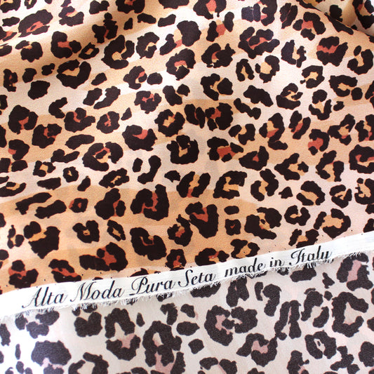 Italian leopard print 100% silk charmeuse