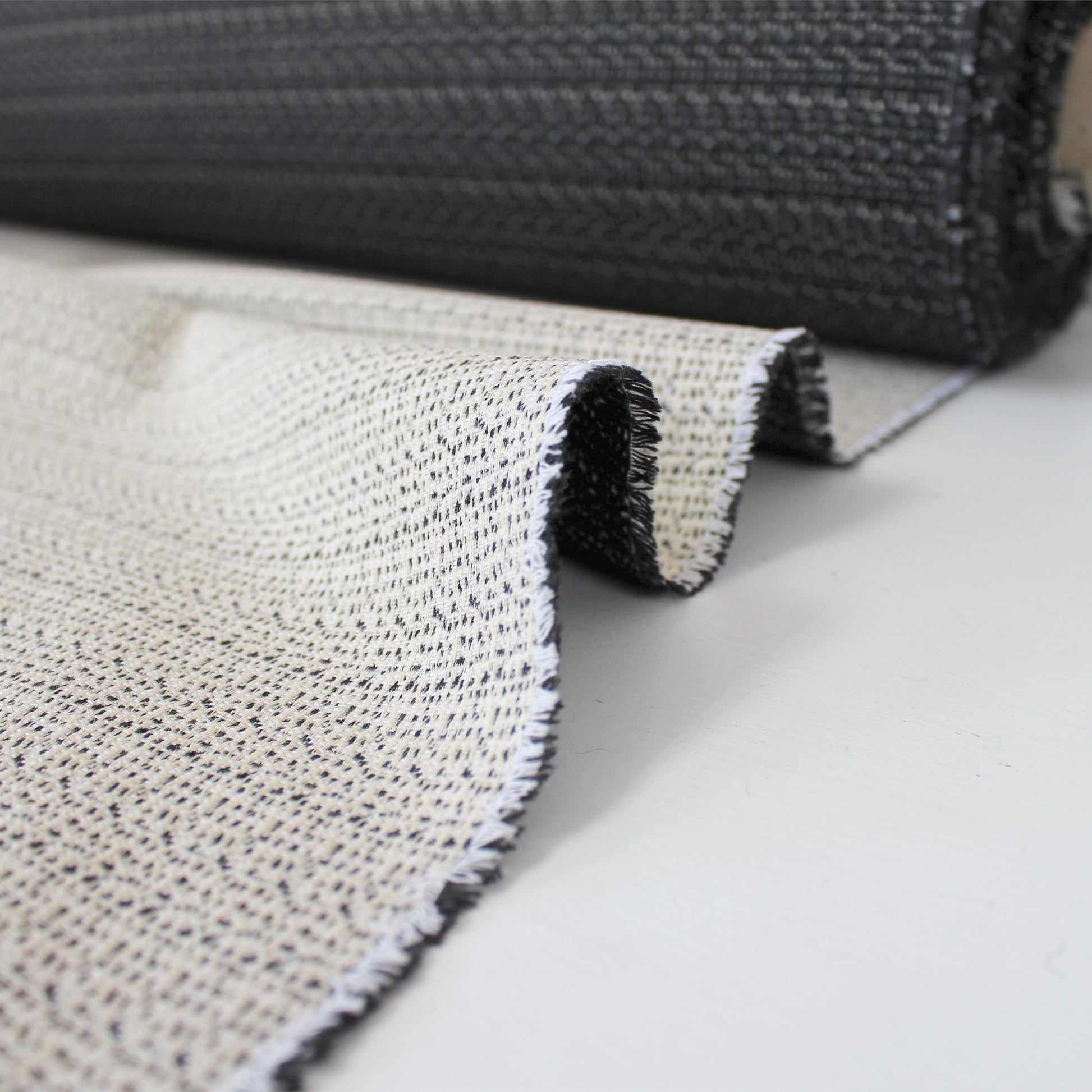 Italian reversible stretch cotton/viscose/wool suiting - vanilla/black