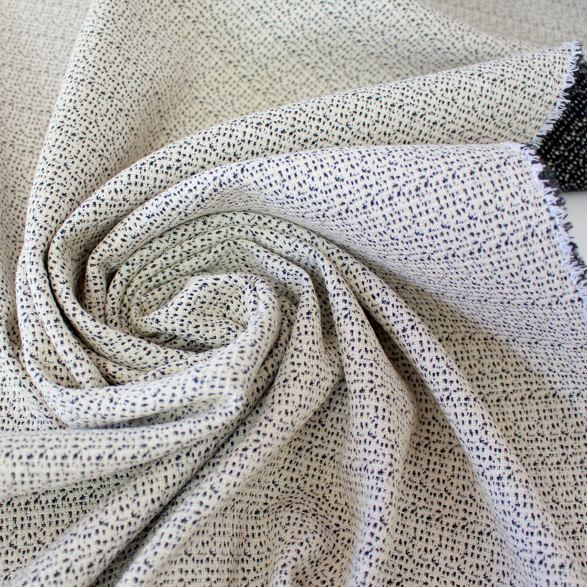 Italian reversible stretch cotton/viscose/wool suiting - vanilla/black