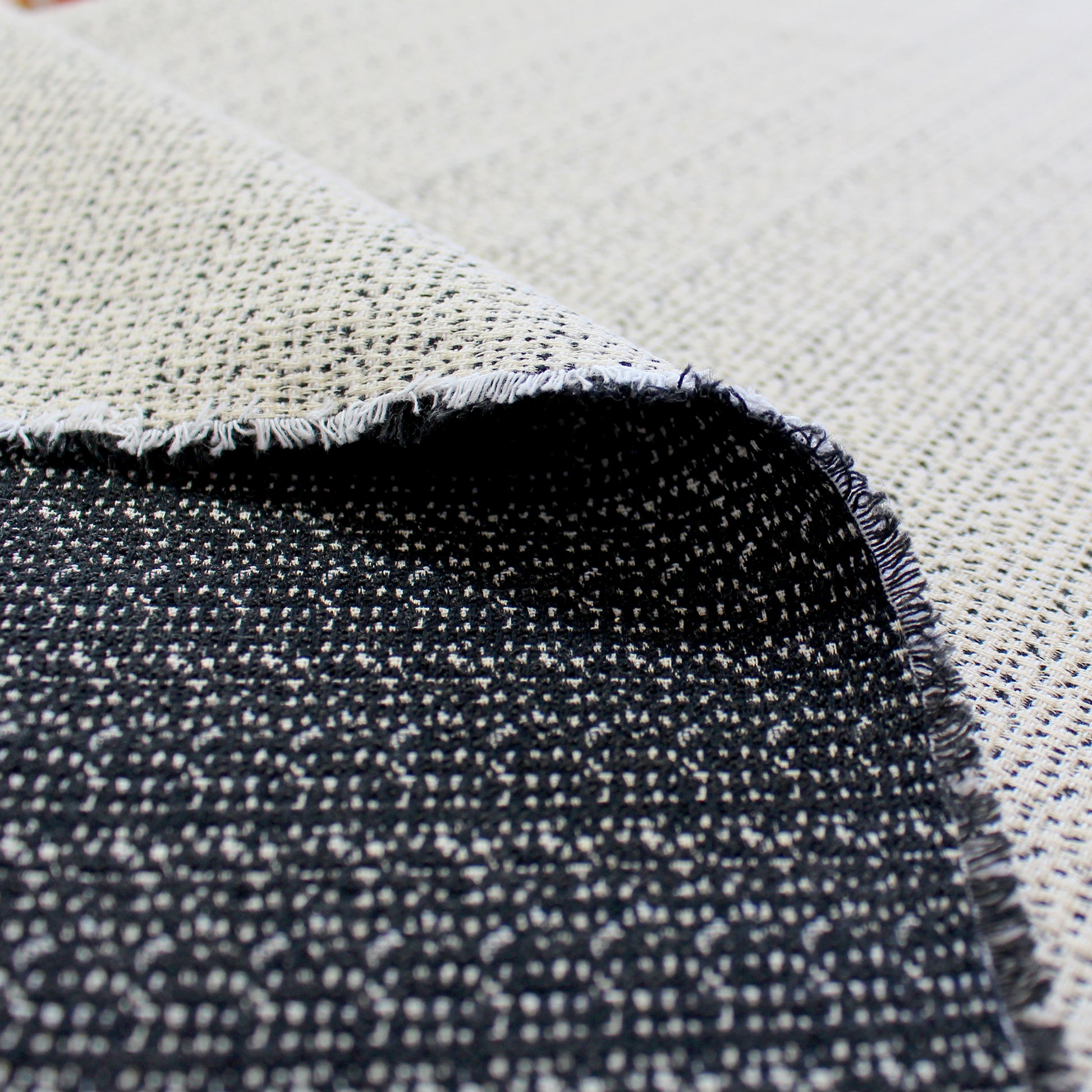 Italian reversible stretch cotton/viscose/wool suiting - vanilla/black