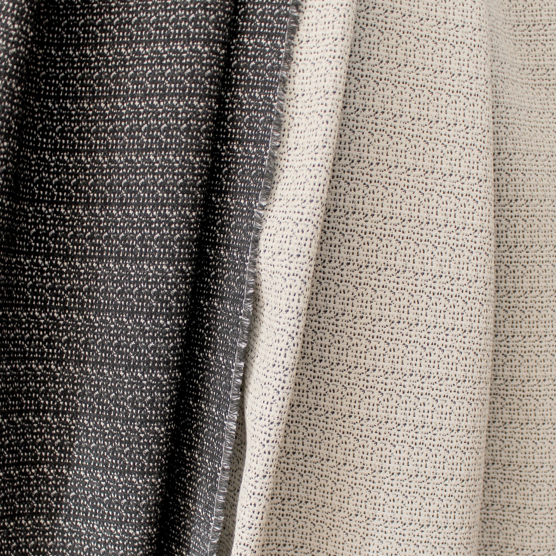 Italian reversible stretch cotton/viscose/wool suiting - vanilla/black