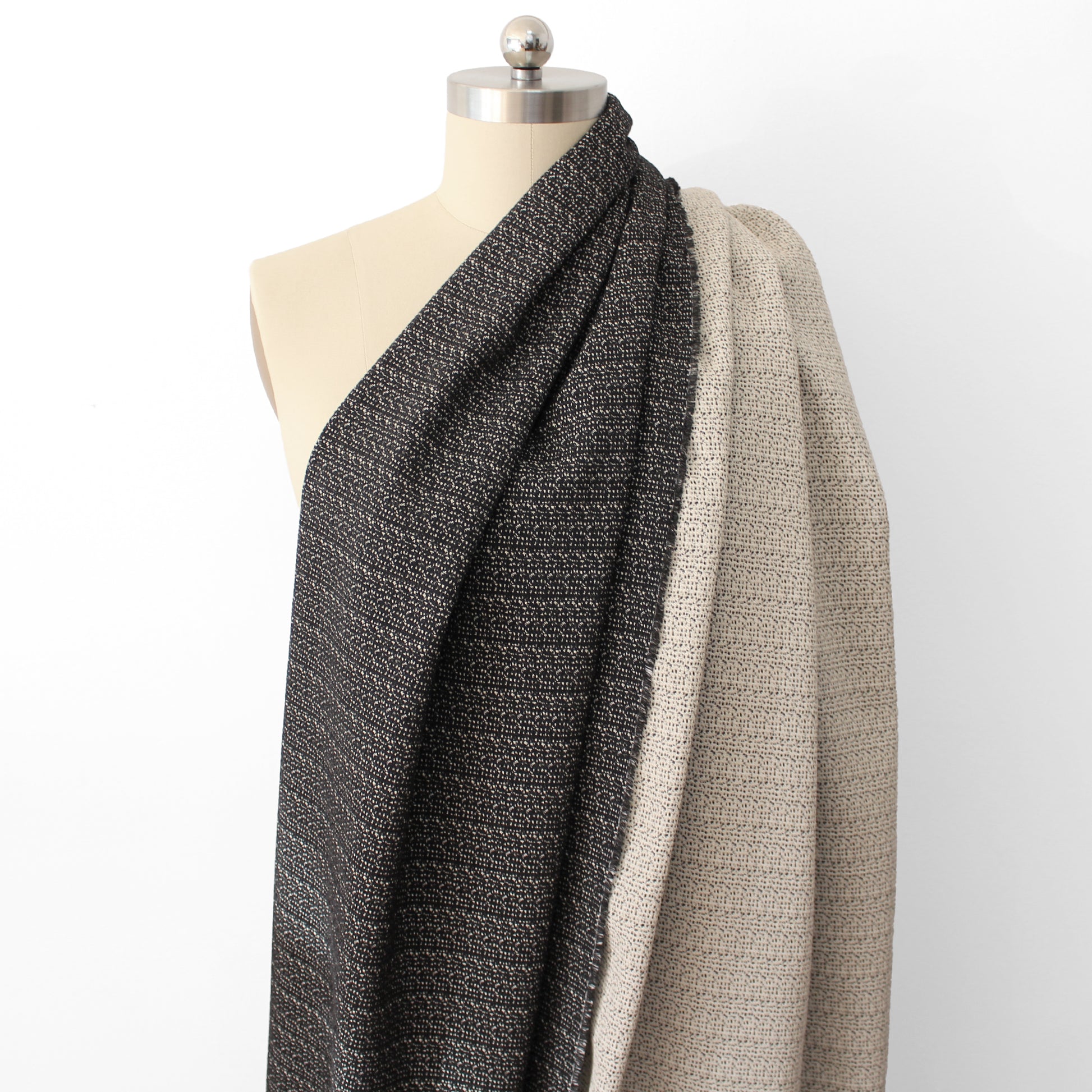 Italian reversible stretch cotton/viscose/wool suiting - vanilla/black