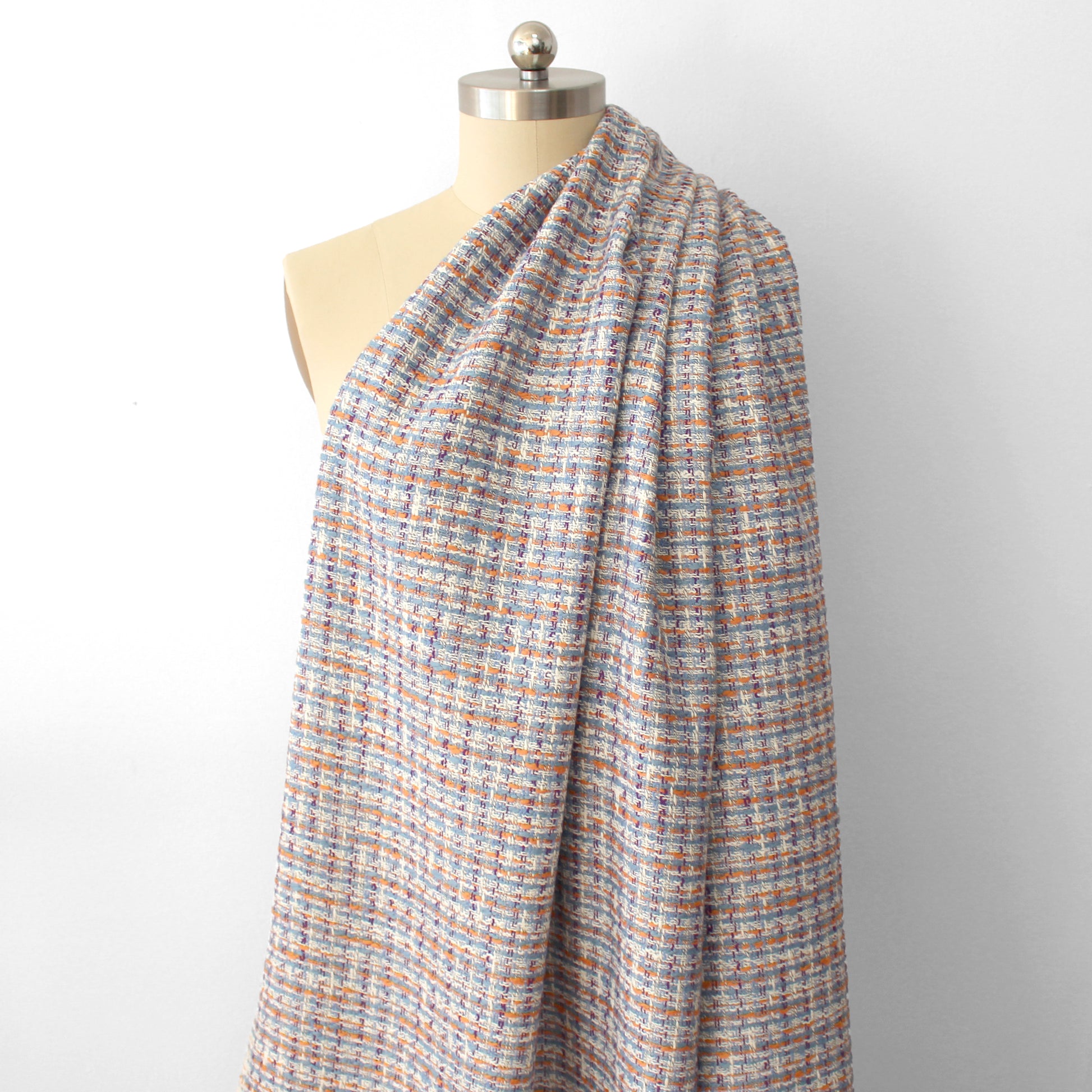 Chanel-style cotton tweedy suiting - Parisian blue