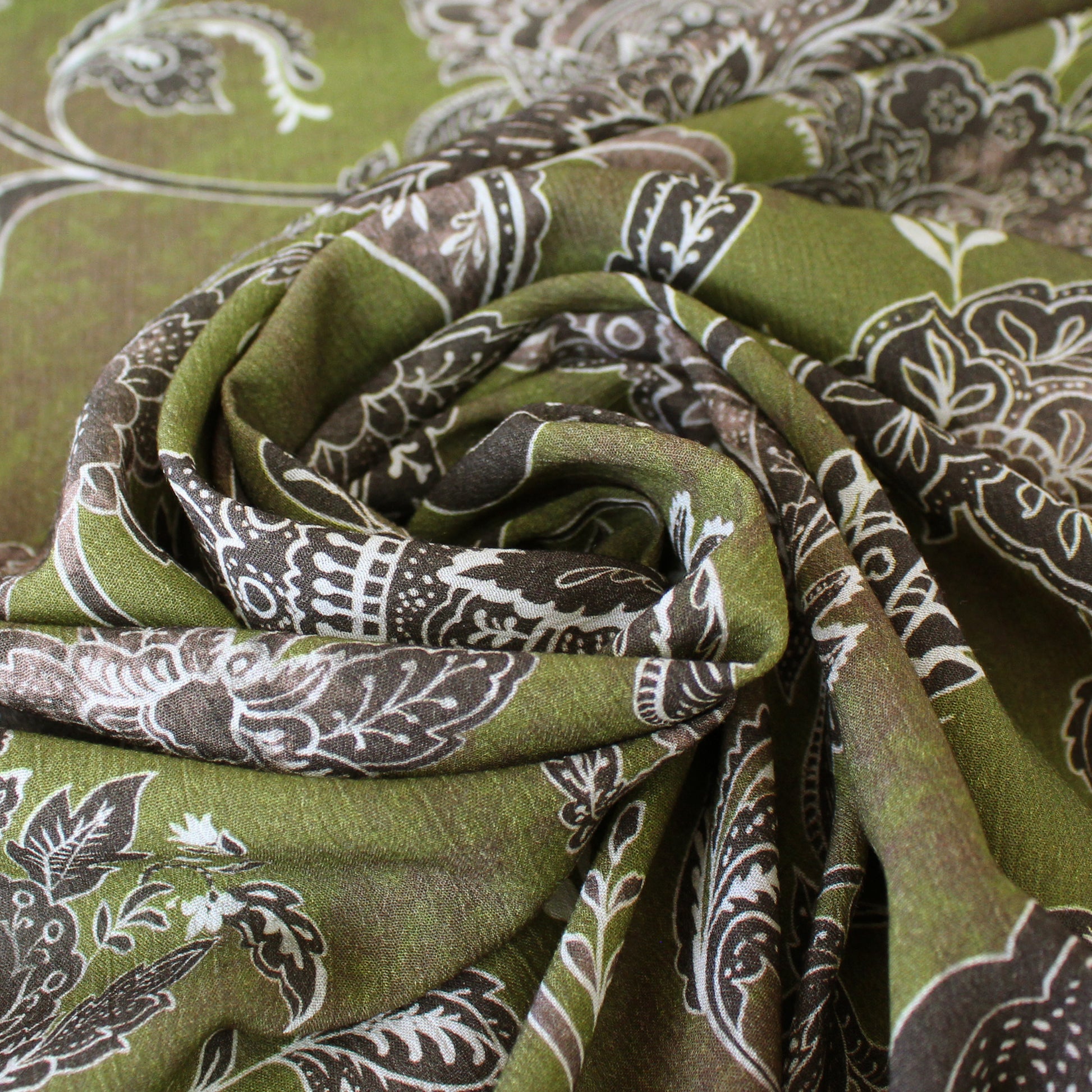The Ko0ples 'olive paisley' viscose crinkle crepe