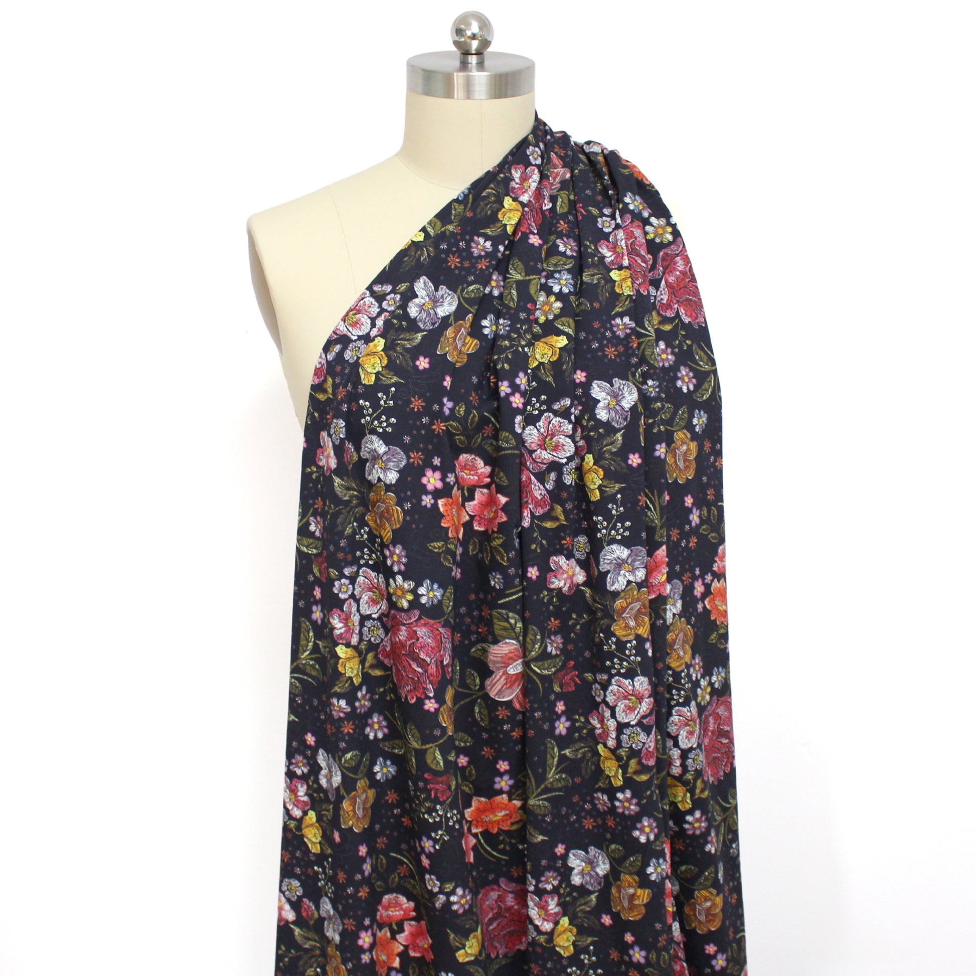 Dutch digital cotton knit 'garden embroidery' Oeko-Tex cert. - midnight