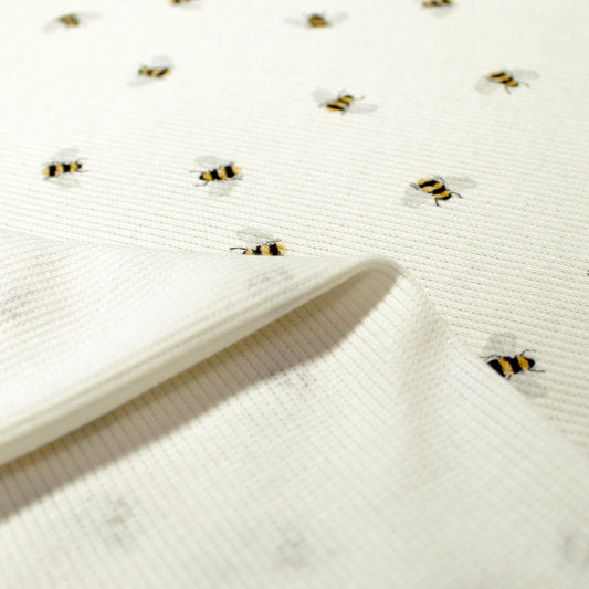 'busy bee' cotton rib knit, Oeko-Tex - cream