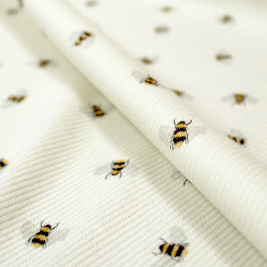 'busy bee' cotton rib knit, Oeko-Tex - cream