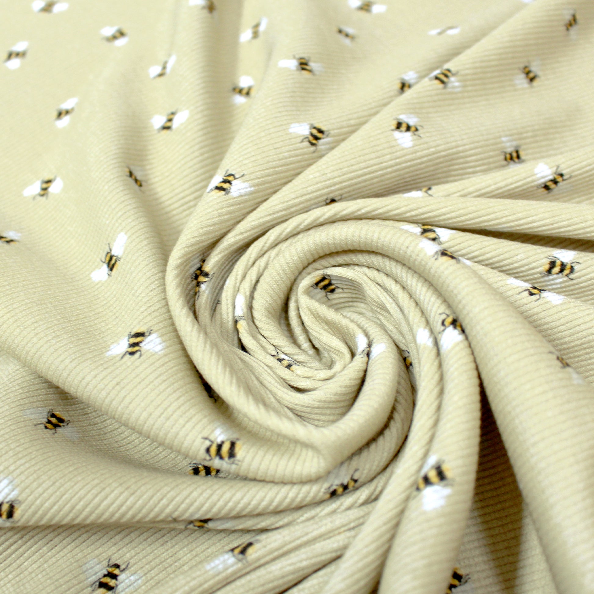 'busy bee' cotton rib knit, Oeko-Tex - wheat