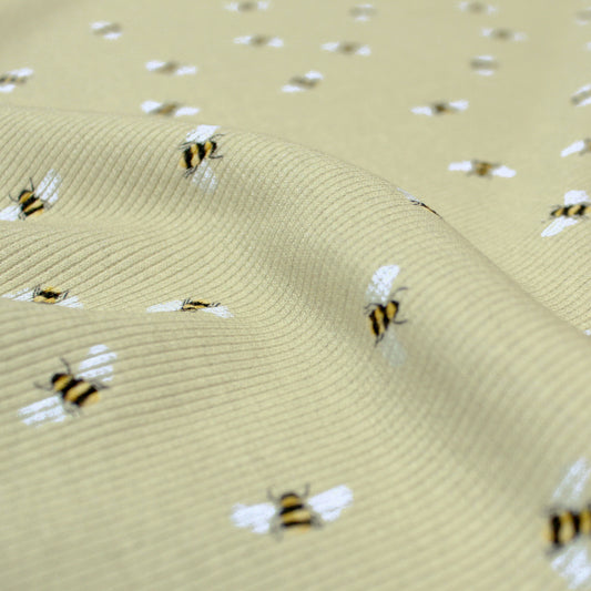 'busy bee' cotton rib knit, Oeko-Tex - wheat