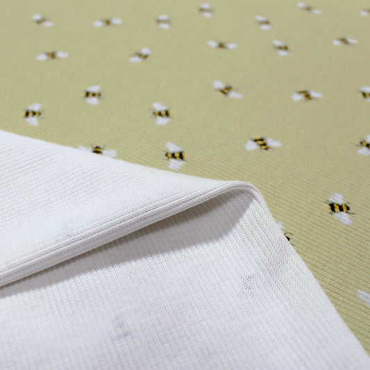 'busy bee' cotton rib knit, Oeko-Tex - wheat
