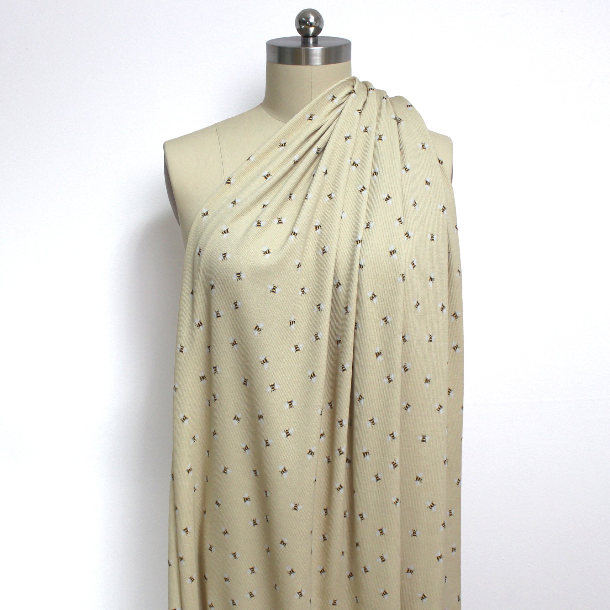 'busy bee' cotton rib knit, Oeko-Tex - wheat