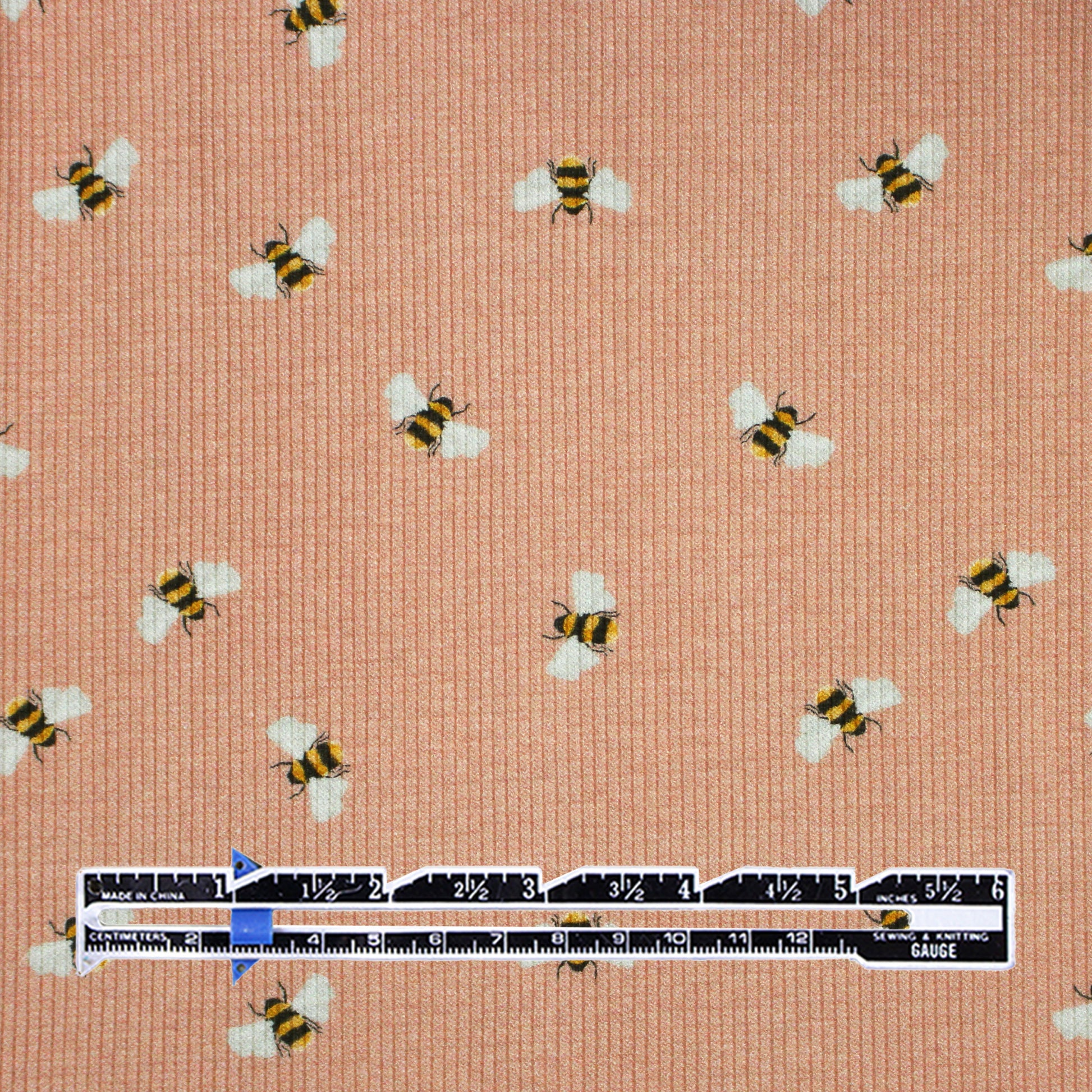 'busy bee' cotton rib knit, Oeko-Tex - peachy pink