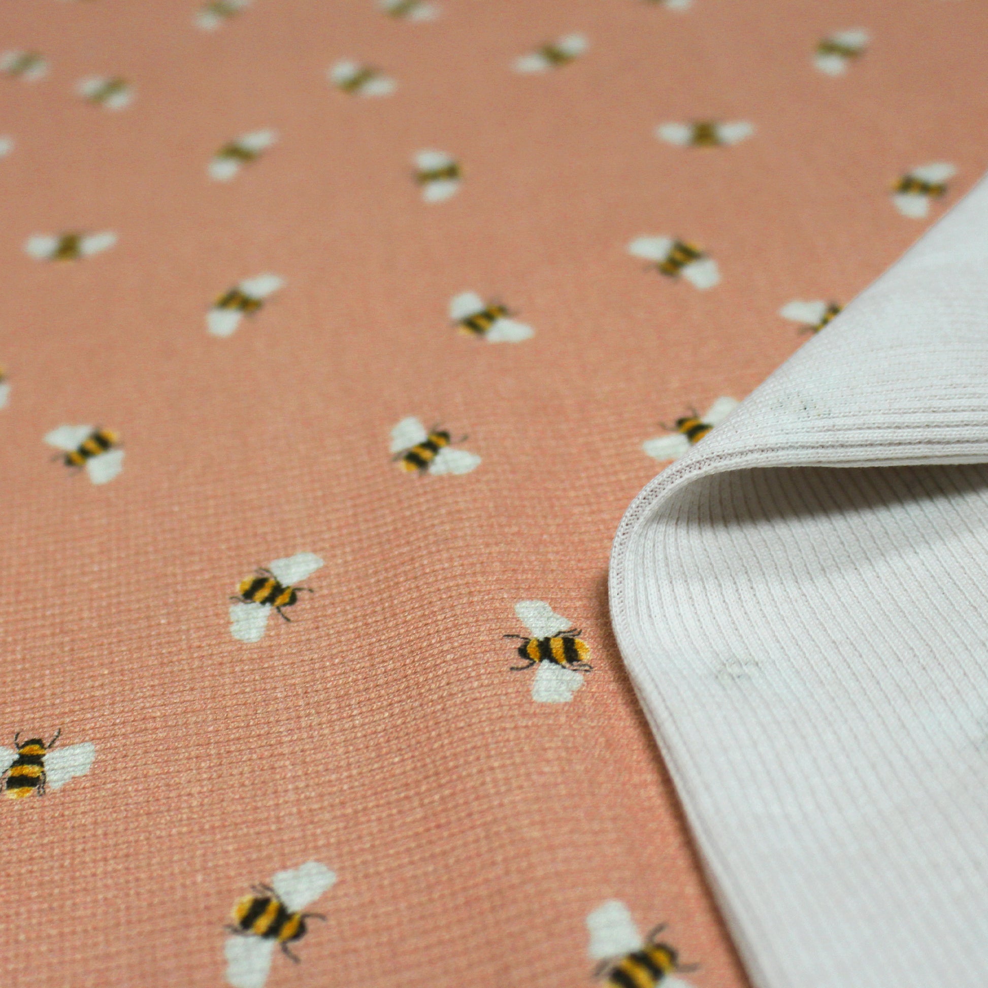 'busy bee' cotton rib knit, Oeko-Tex - peachy pink