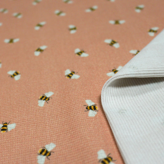 'busy bee' cotton rib knit, Oeko-Tex - peachy pink