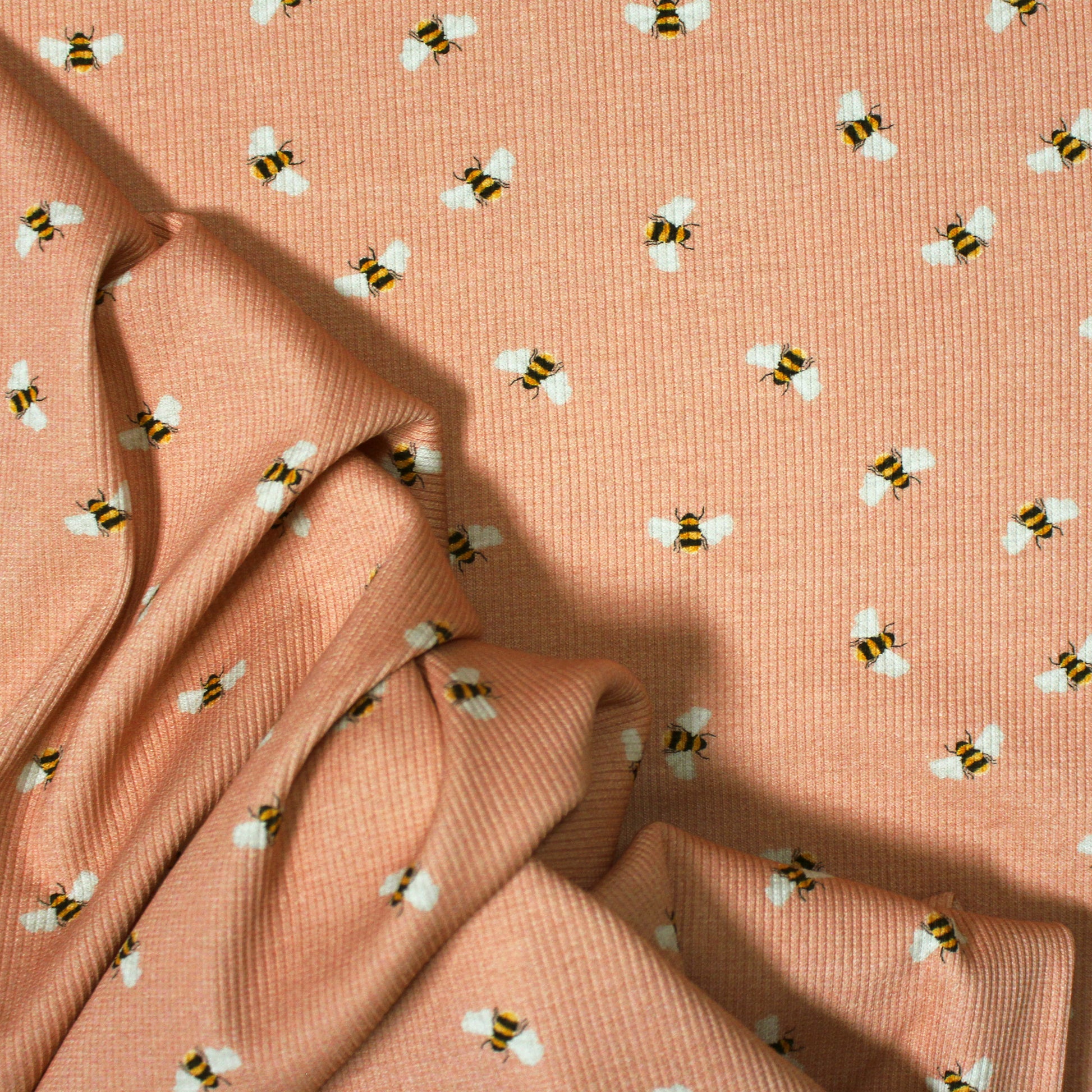 'busy bee' cotton rib knit, Oeko-Tex - peachy pink