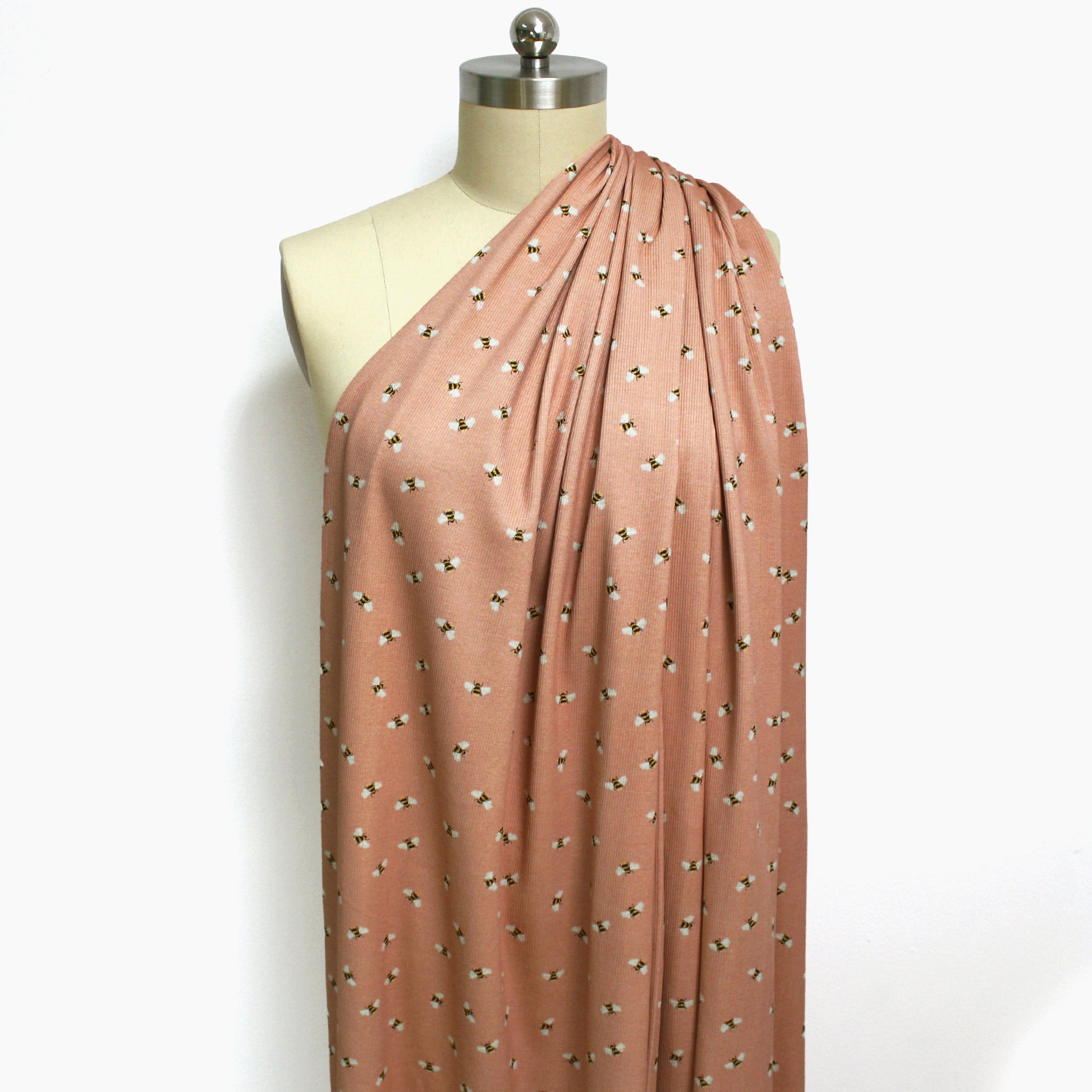 'busy bee' cotton rib knit, Oeko-Tex - peachy pink