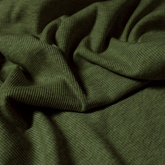 USA rayon spandex rib knit - heathered olive