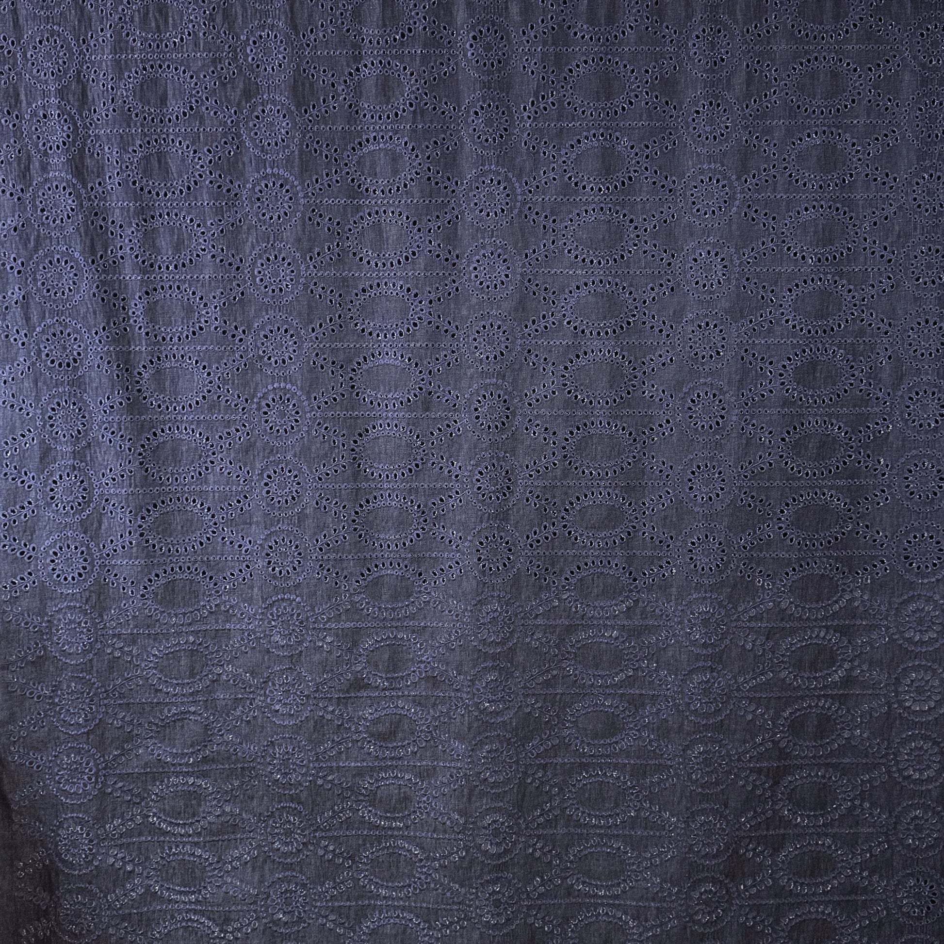 Italian embroidered eyelet lightweight denim- indigo