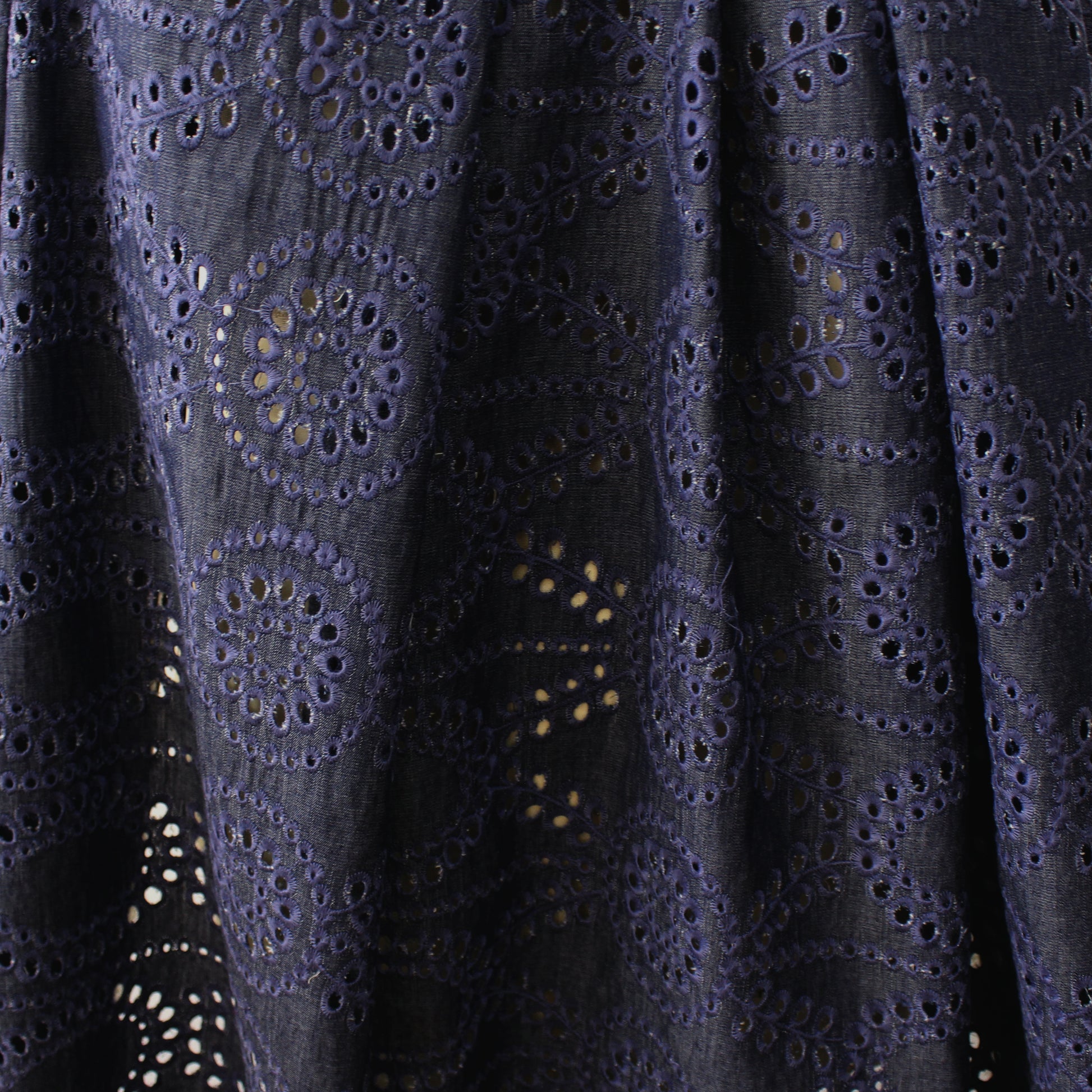 Italian embroidered eyelet lightweight denim- indigo