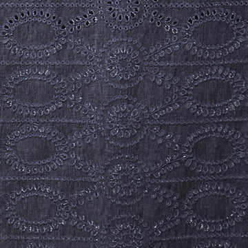 Italian embroidered eyelet lightweight denim- indigo