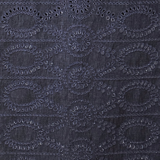 Italian embroidered eyelet lightweight denim- indigo