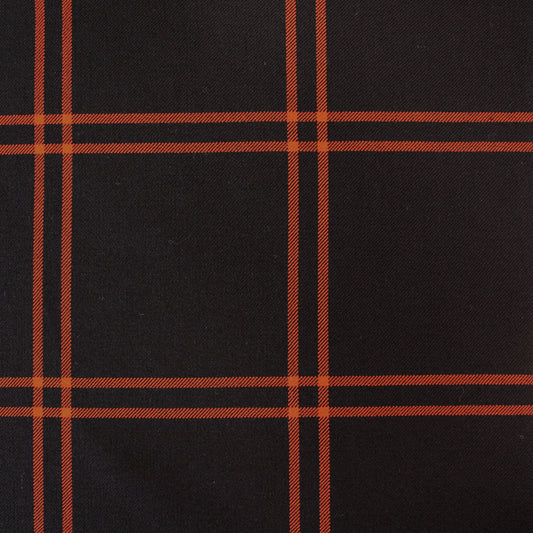 Italian windowpane plaid wool twill suiting - persimmon/black