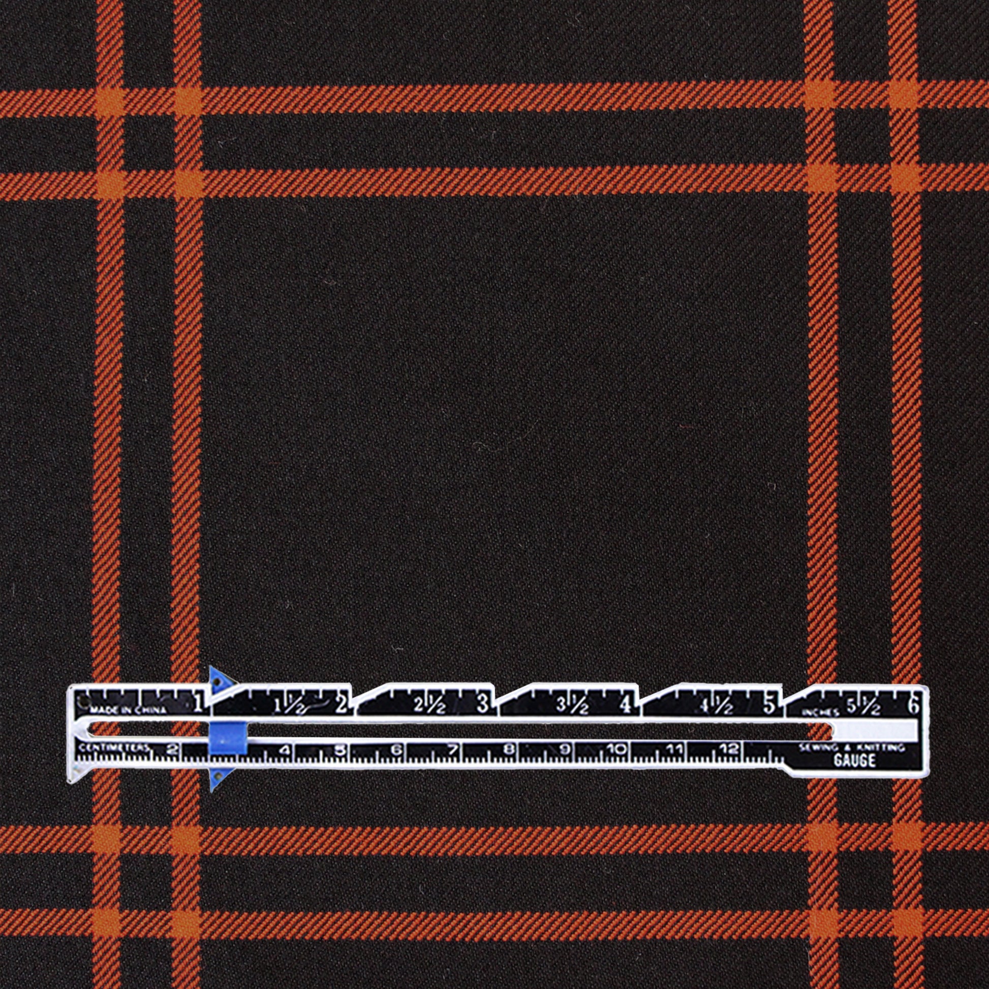 Italian windowpane plaid wool twill suiting - persimmon/black