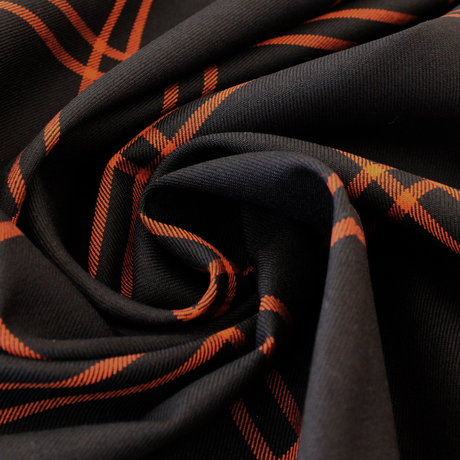 Italian windowpane plaid wool twill suiting - persimmon/black