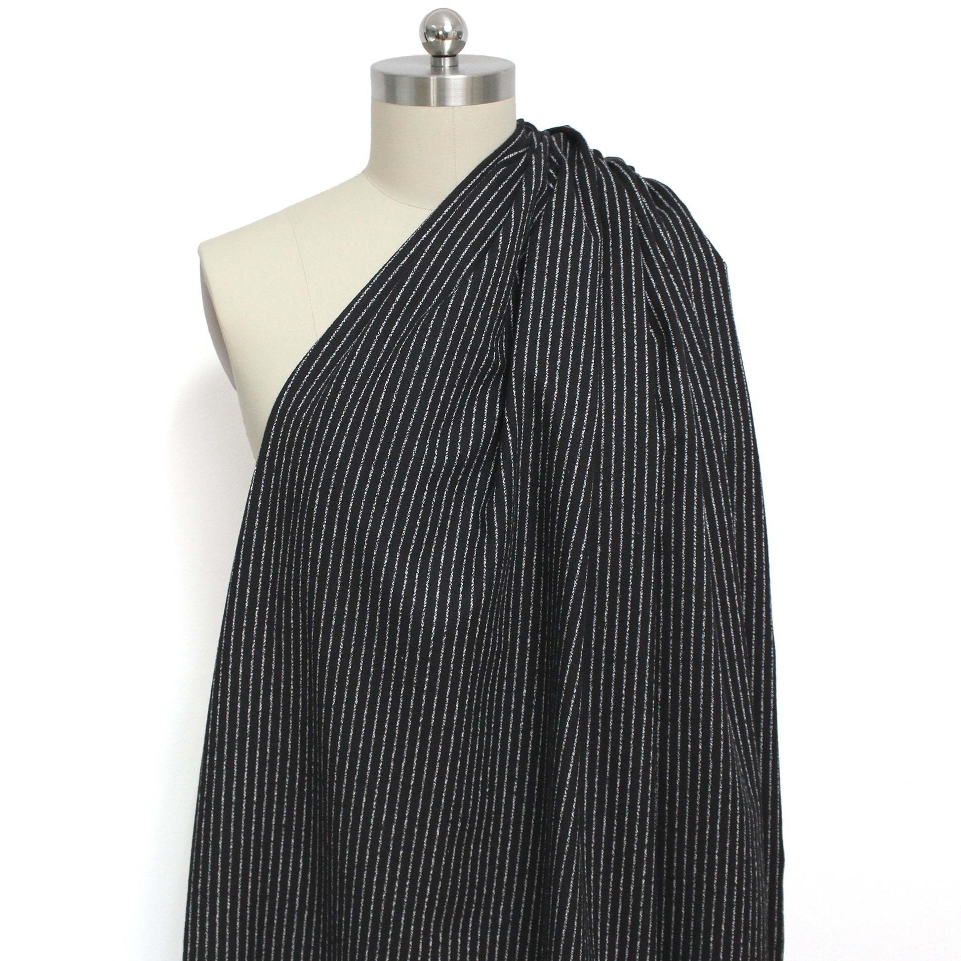 'ticking stripe' luxury brushed cotton crepe - black with white
