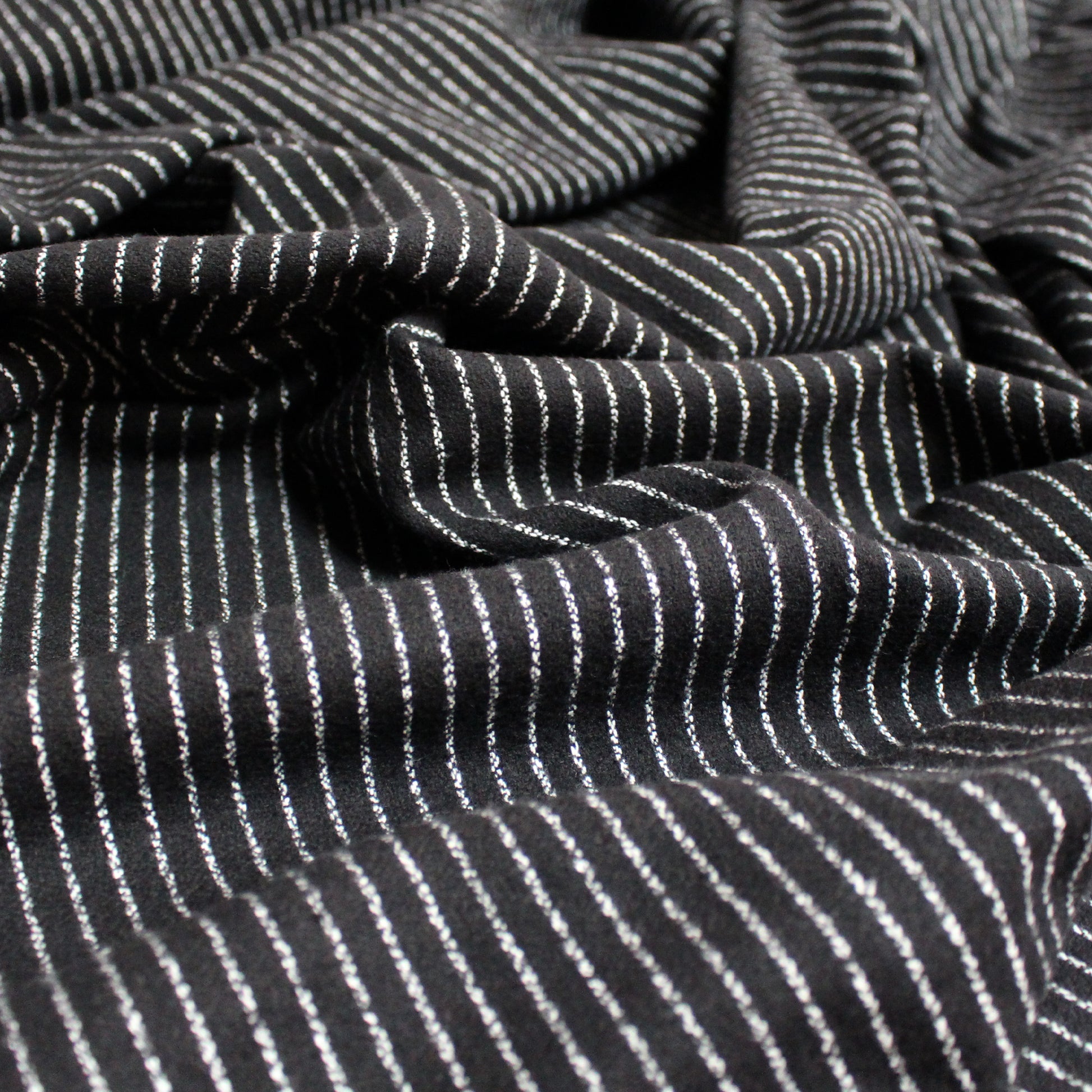 'ticking stripe' luxury brushed cotton crepe - black with white