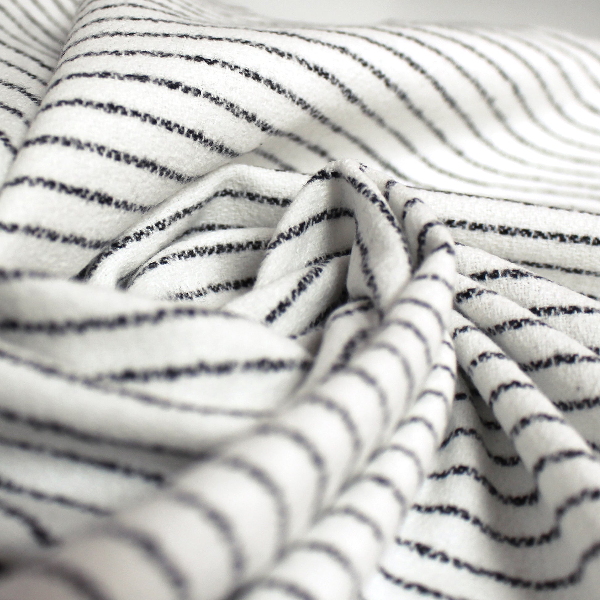 'ticking stripe' luxury brushed cotton crepe - soft white with black
