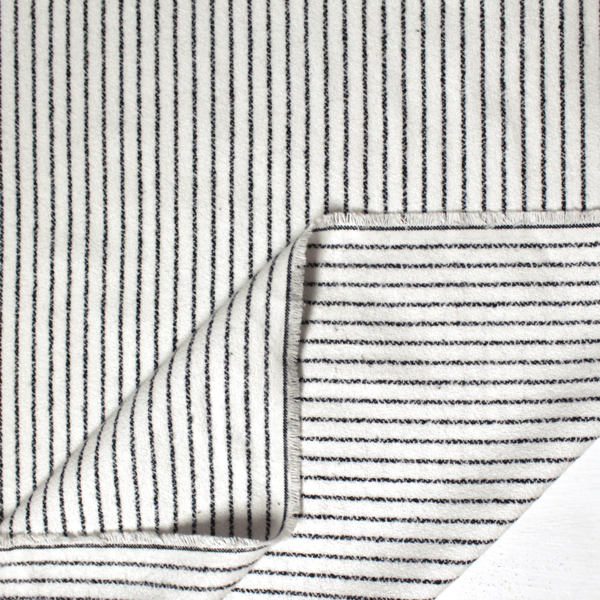 'ticking stripe' luxury brushed cotton crepe - soft white with black