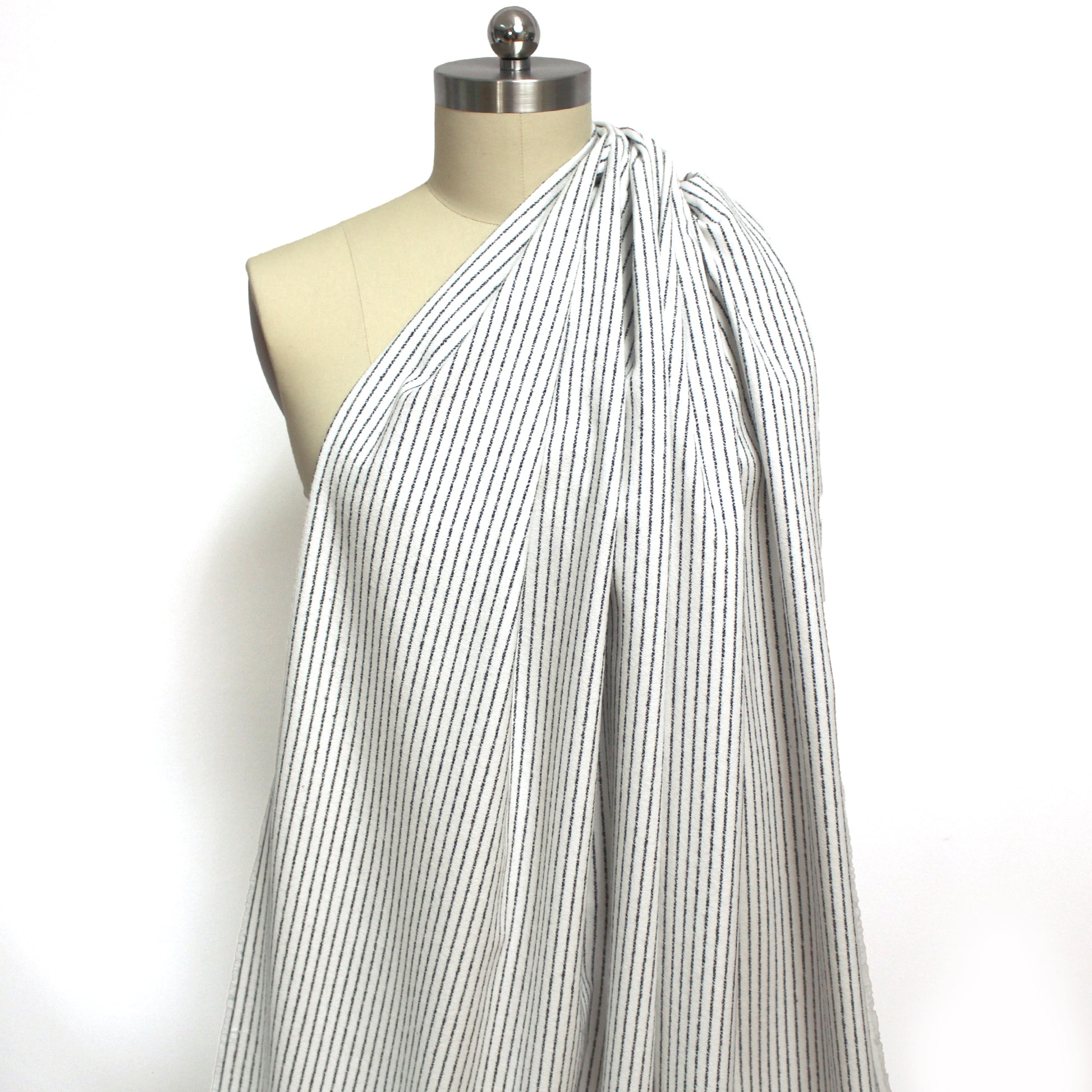 'ticking stripe' luxury brushed cotton crepe - soft white with black