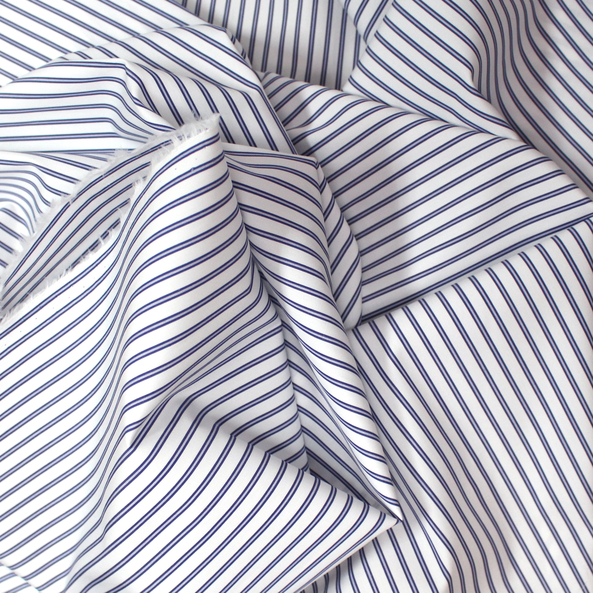 Italian embellished stripe luxury cotton shirting - blue/white