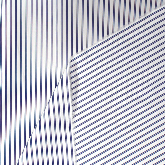 Italian embellished stripe luxury cotton shirting - blue/white