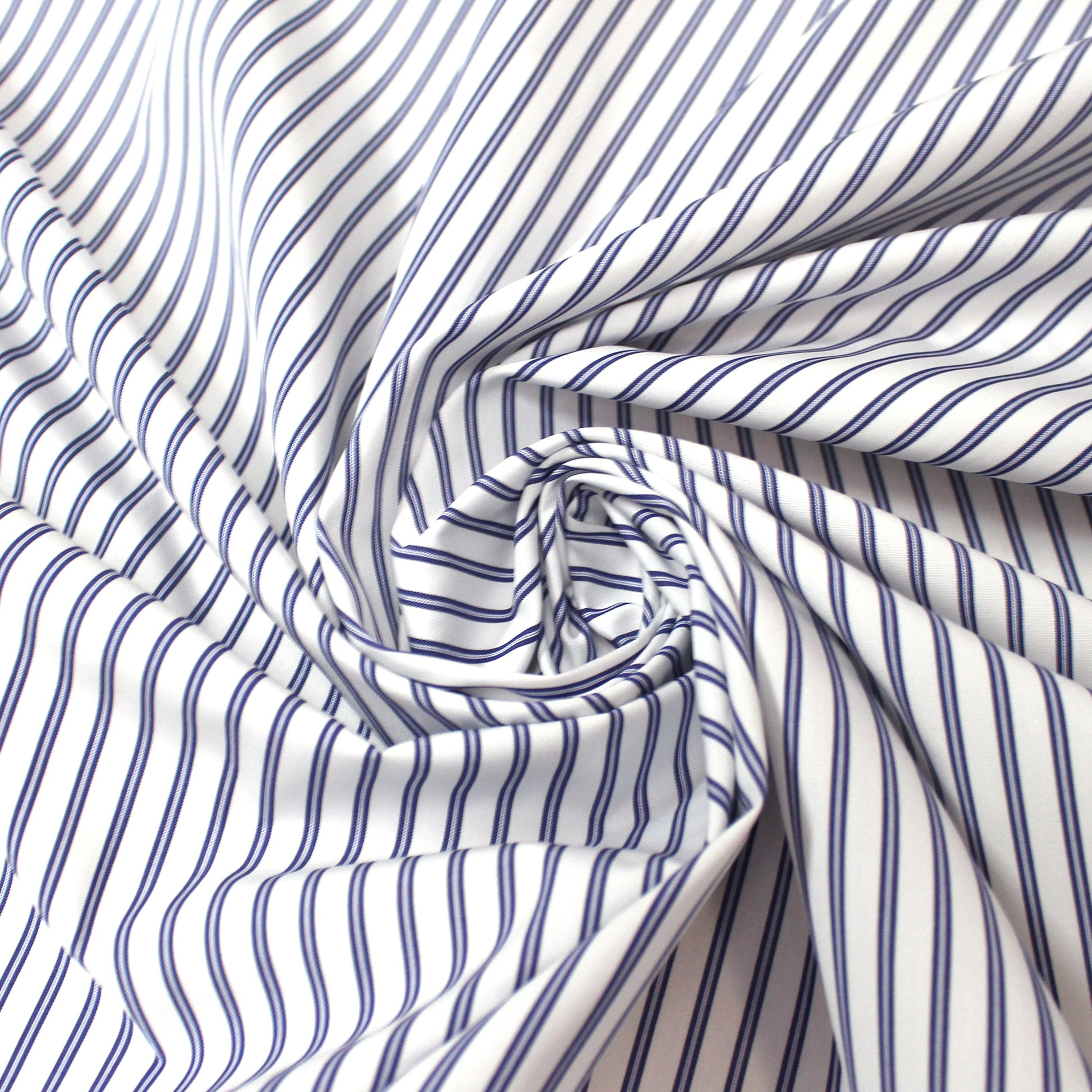 Italian embellished stripe luxury cotton shirting - blue/white