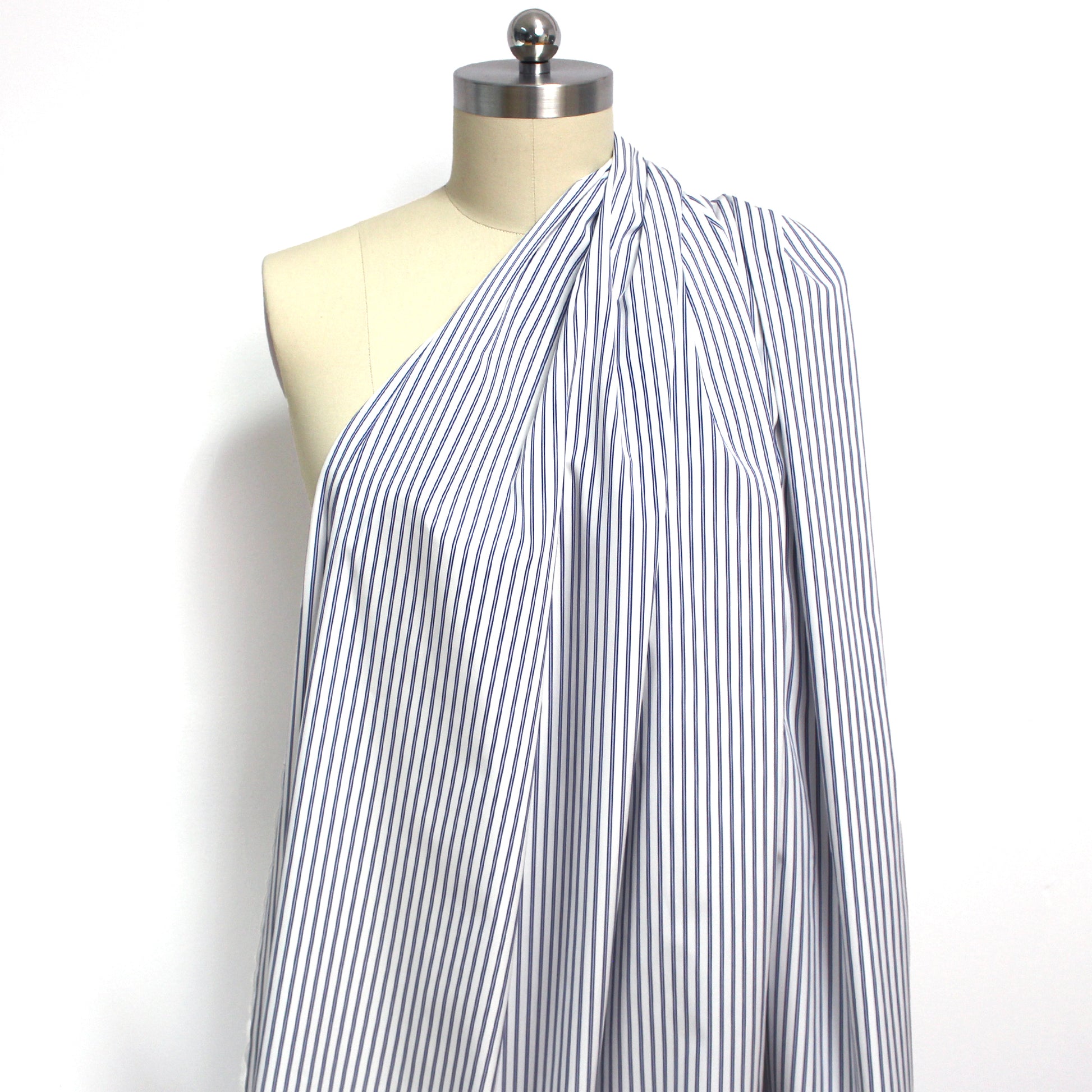 Italian embellished stripe luxury cotton shirting - blue/white