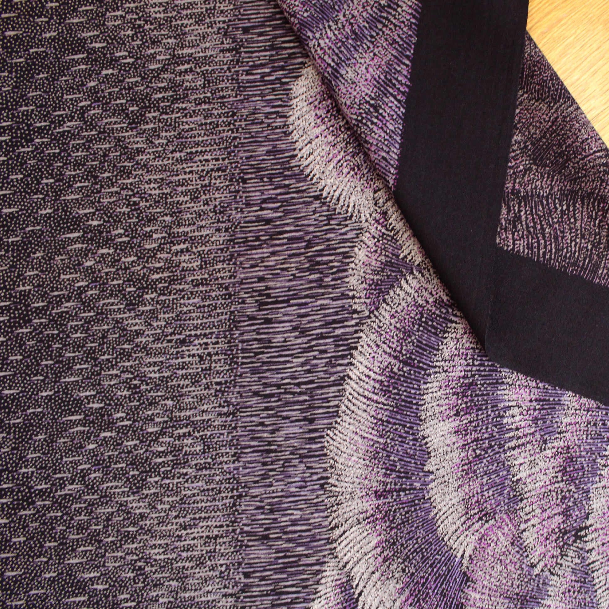 Italian 'violet reeds' wool crepe border print