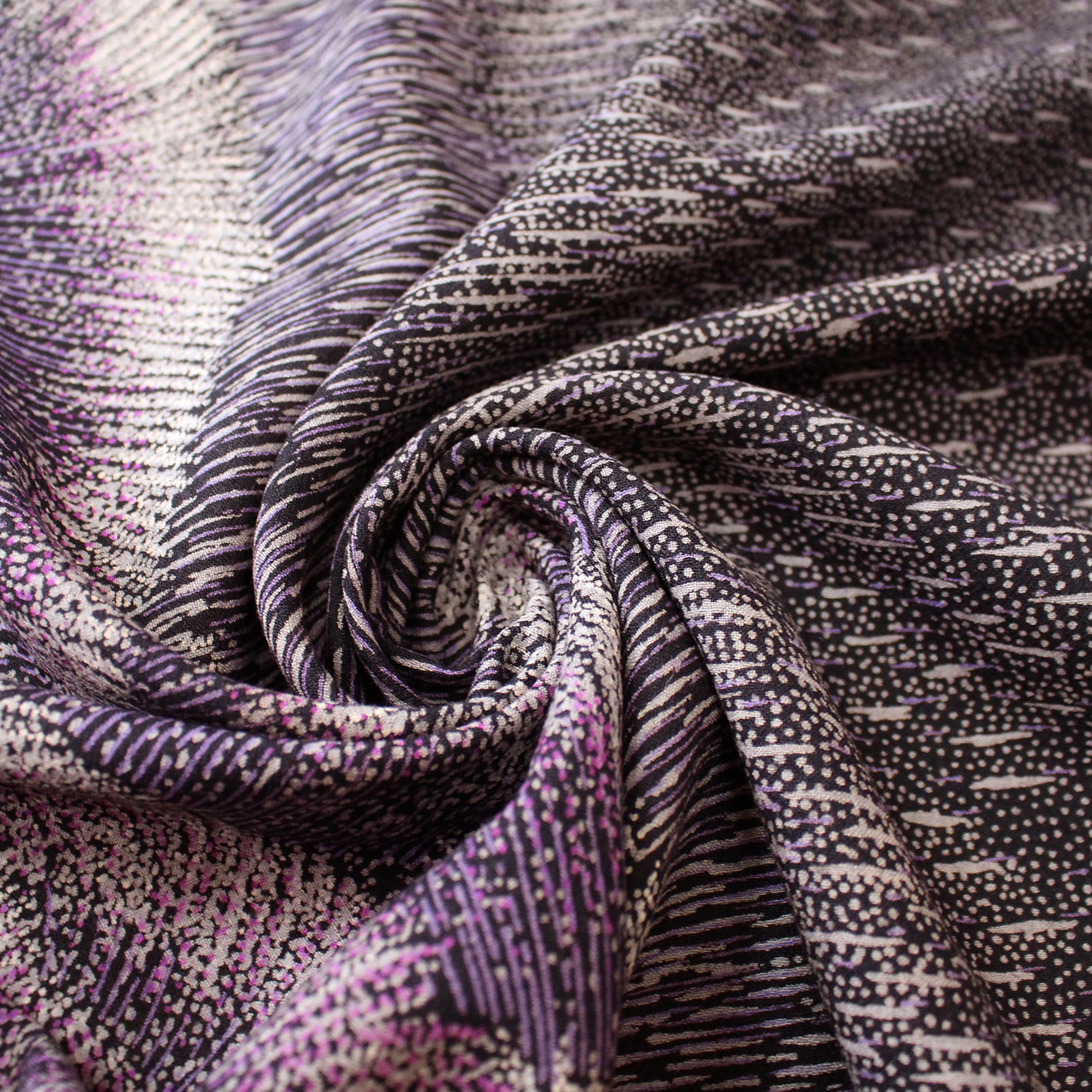 Italian 'violet reeds' wool crepe border print