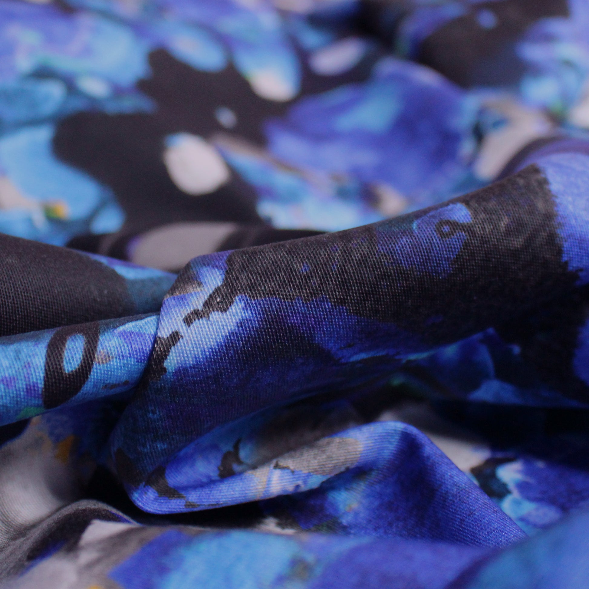 Italian 'wandering blue' printed stretch cotton denim