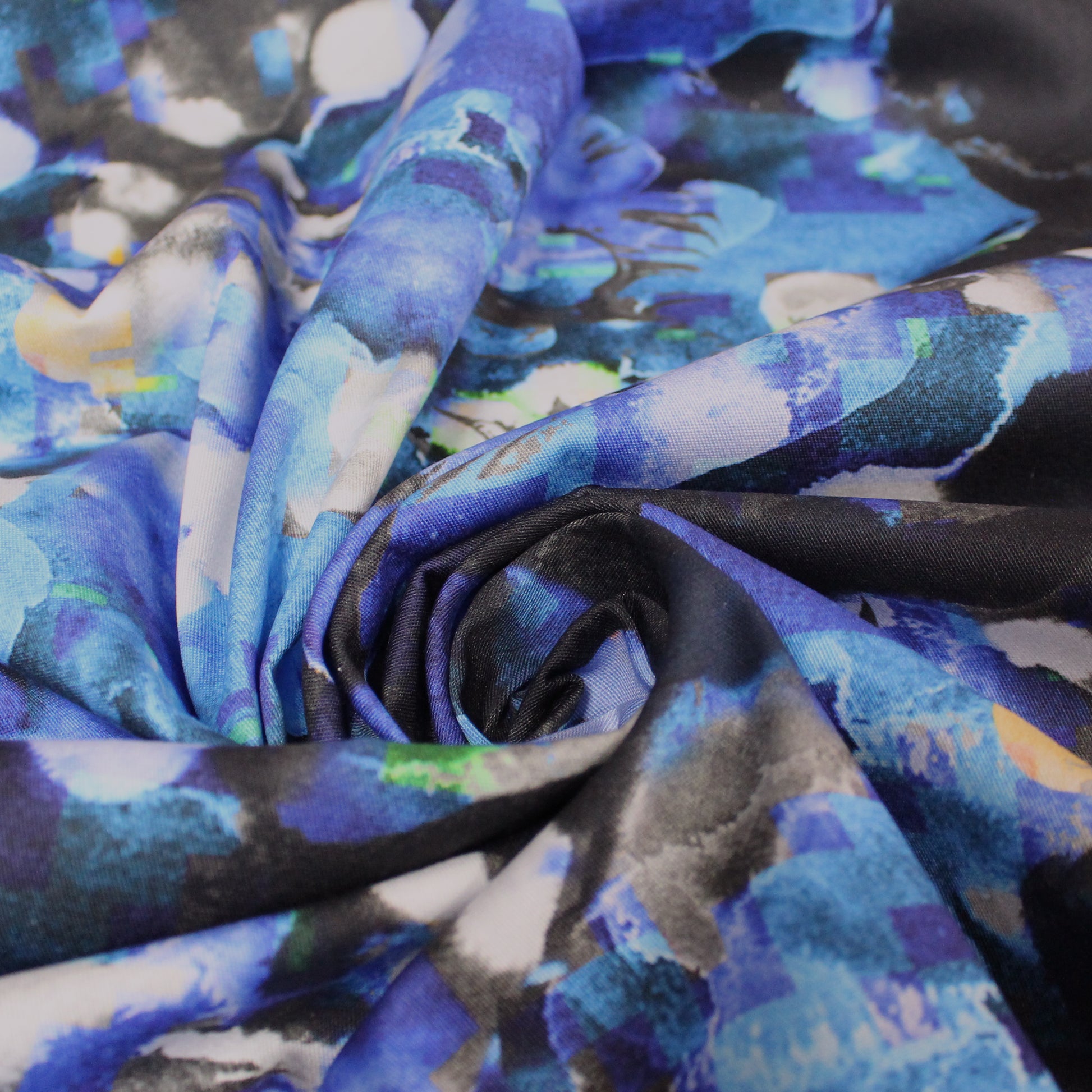 Italian 'wandering blue' printed stretch cotton denim