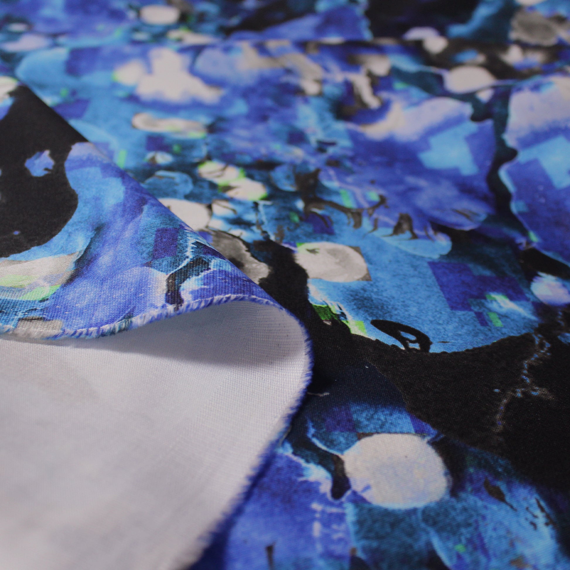 Italian 'wandering blue' printed stretch cotton denim