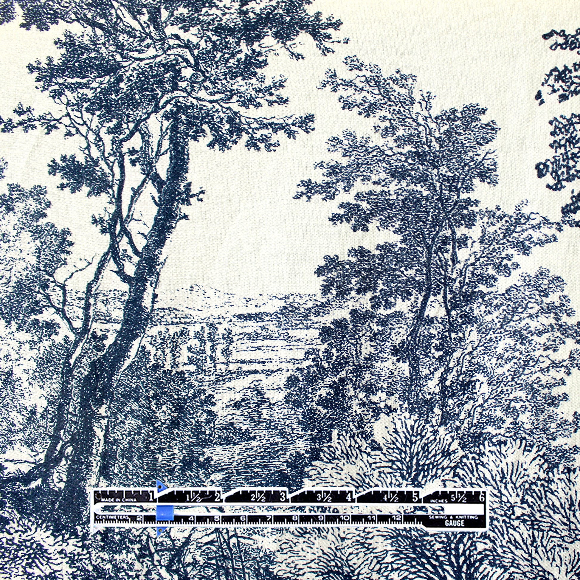 Italian 'Toile de Jouy' cotton lawn - indigo/antique white