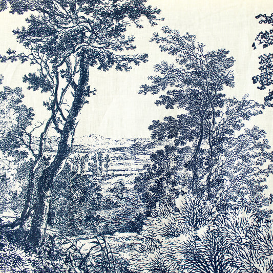 Italian 'Toile de Jouy' cotton lawn - indigo/antique white