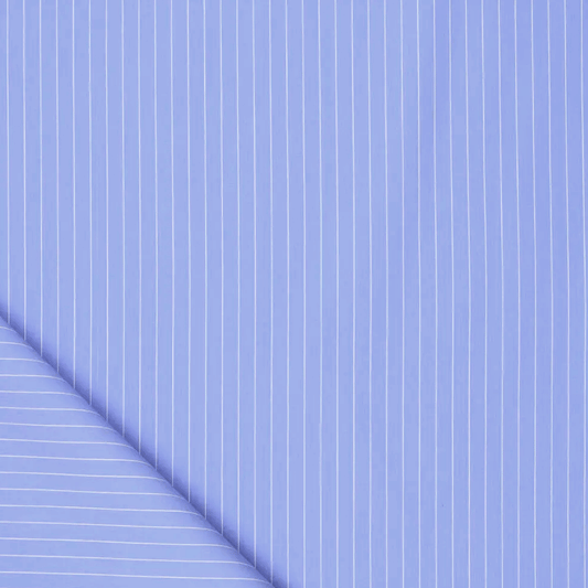 pinstripe cotton blend stretch shirting - chambray blue/white