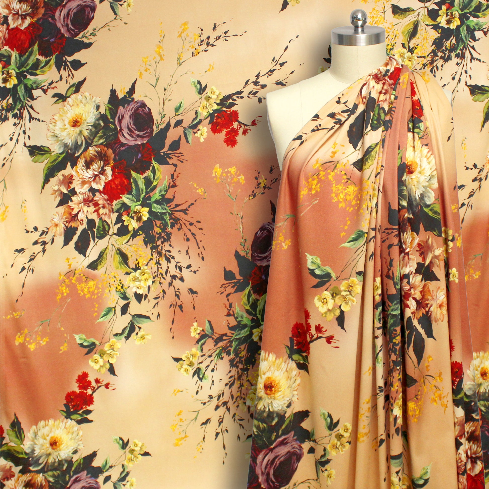 'Baroque bouquet' 2-ply stretch cotton twill