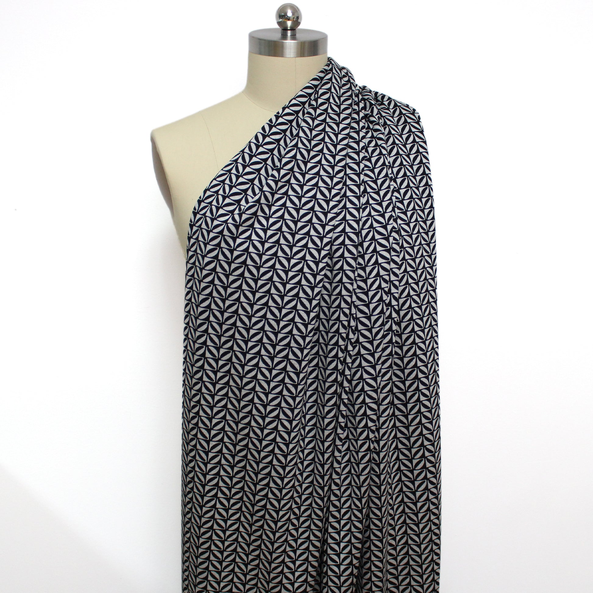 'geo herringbone' drapey viscose blend doubleknit, Oeko-Tex cert.