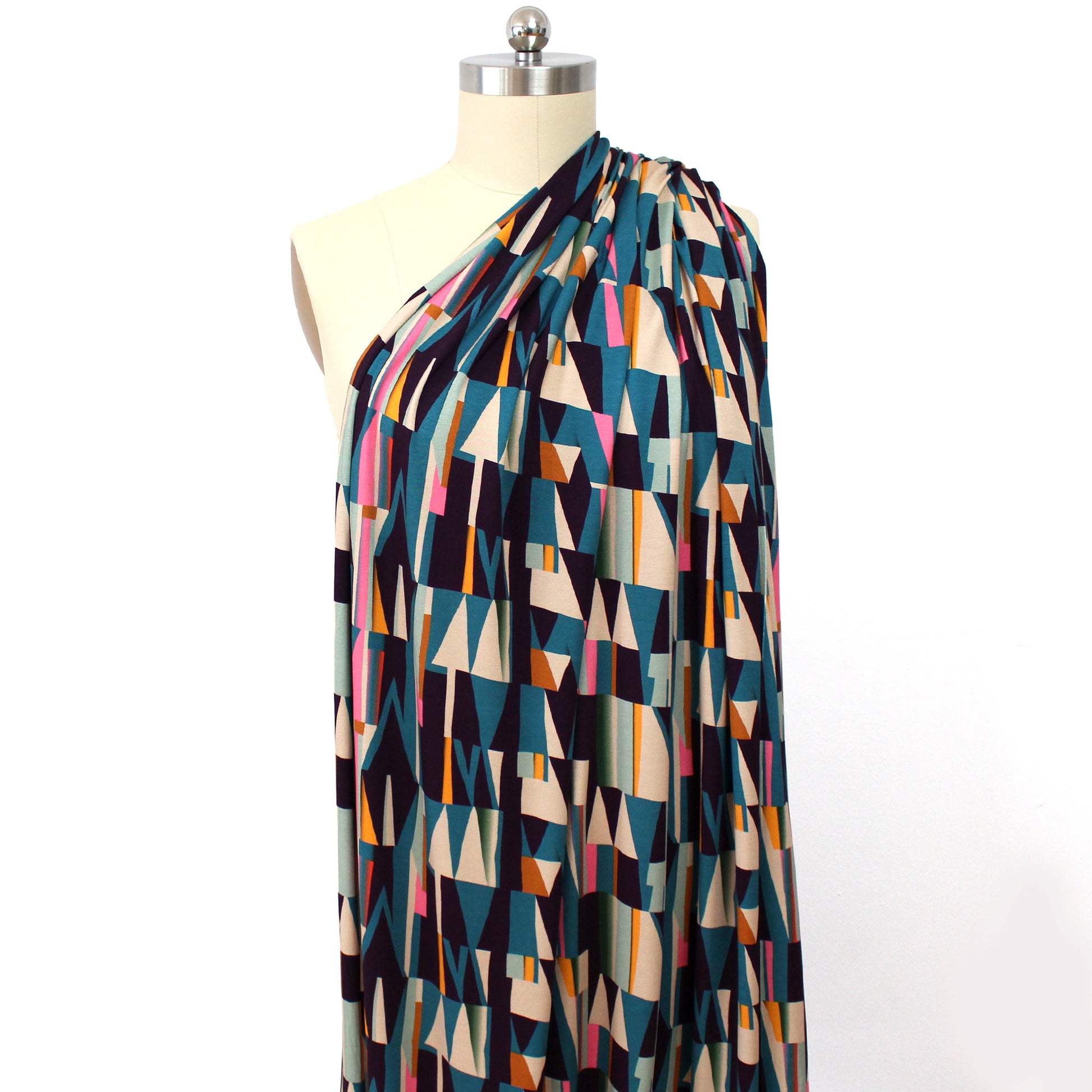 Dutch digital 'Prism Shift' viscose knit, Oeko-Tex cert. - teal/pink